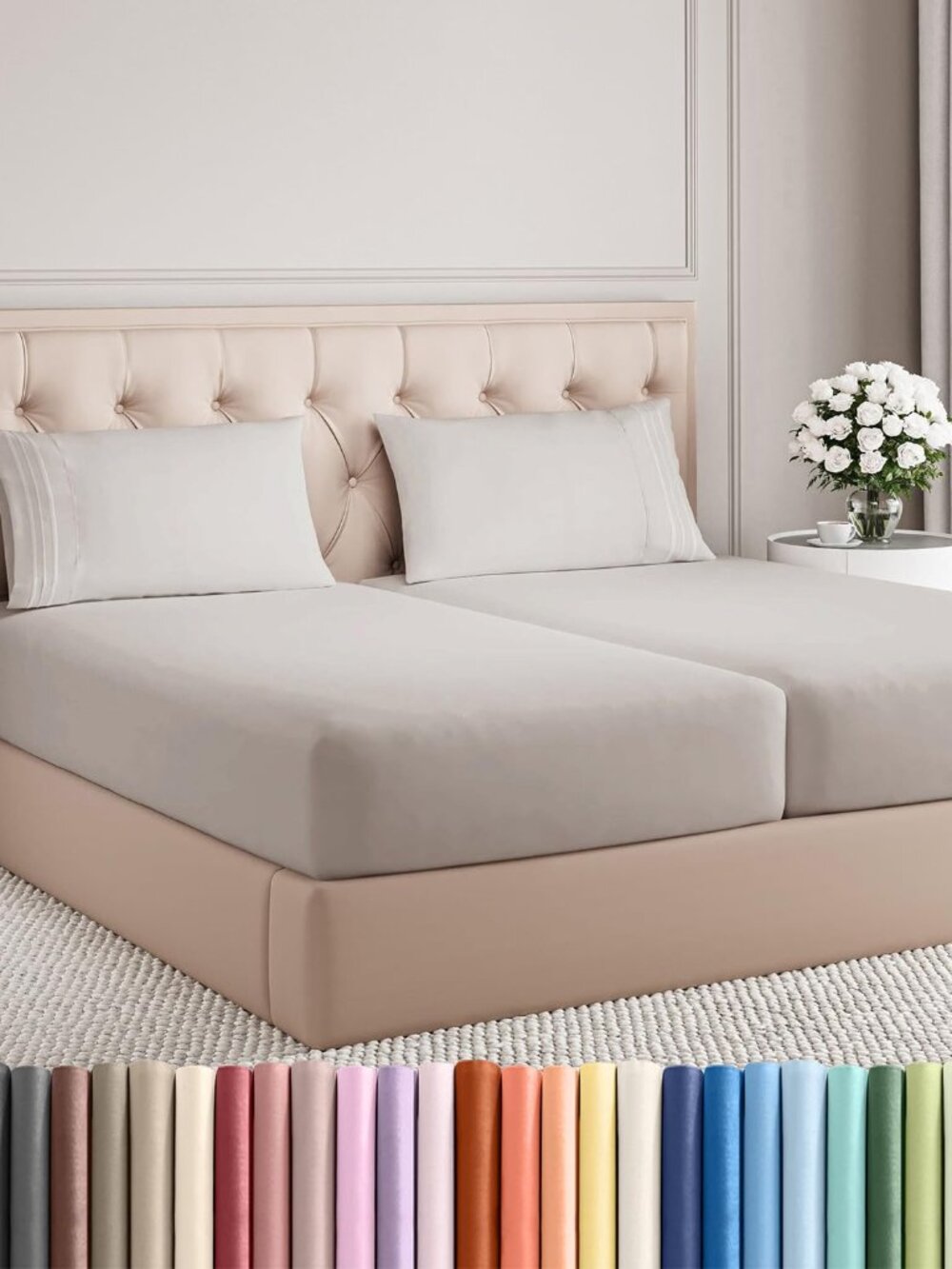 NEW Split King Size 5 Piece Sheet Set - Comfy Breathable & Cooling - Light Grey